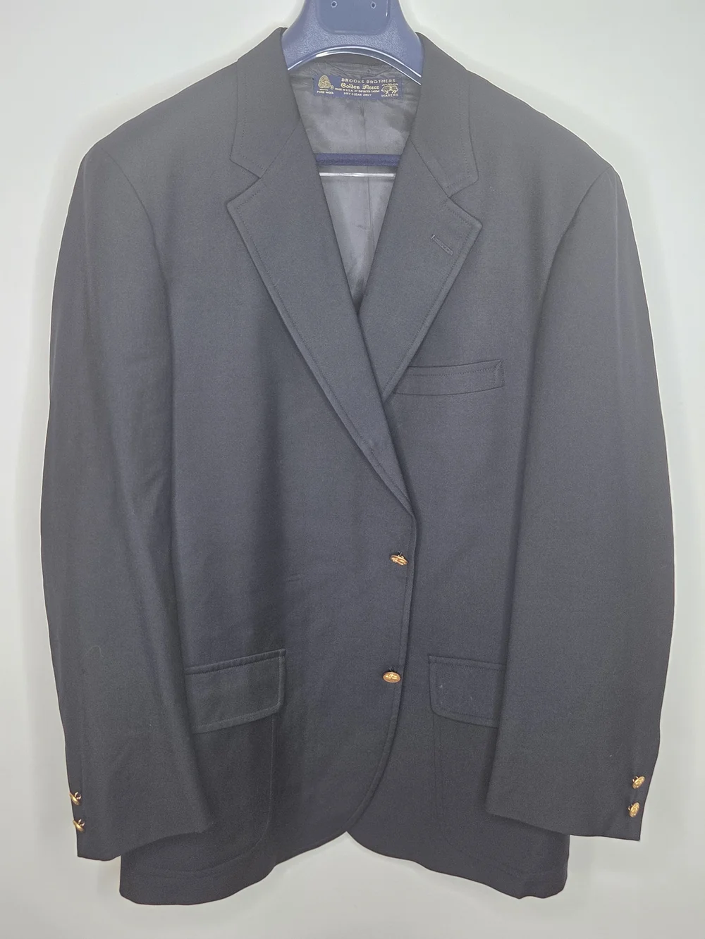 Brooks Brothers Golden Fleece 100% Wool Navy Or Black Blazer W/ Gold Buttons 44R
